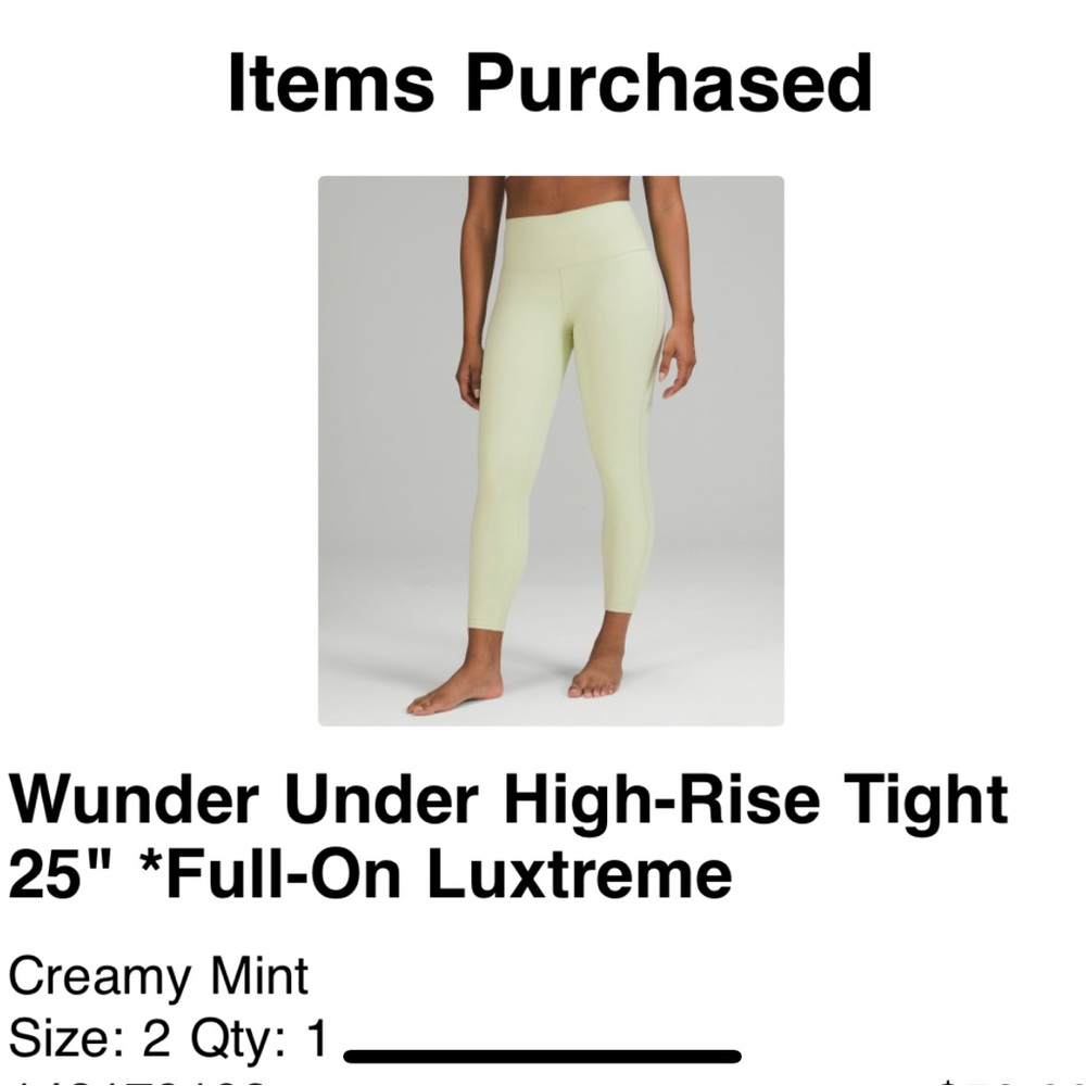 Lululemon wunder under high rise 25”, creamy mint, size 2- like new!